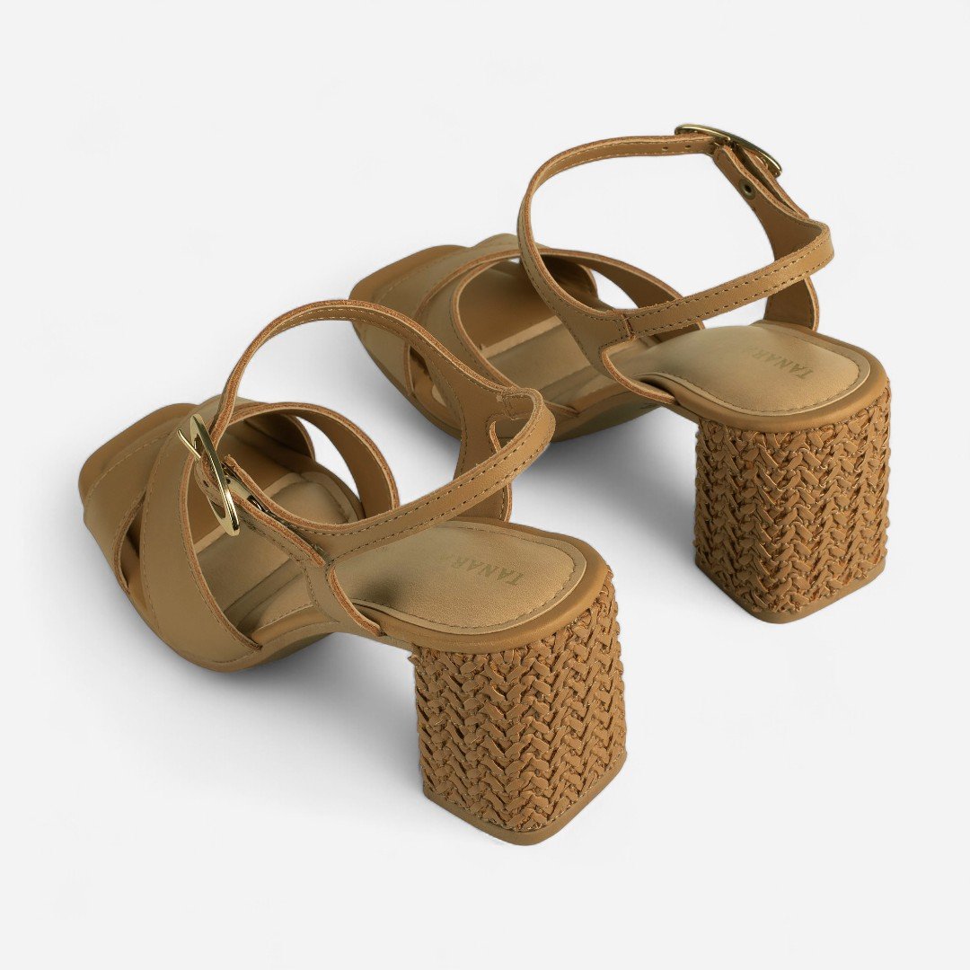 Sandália Tanara Salto Bloco Tramado Caramelo Caramelo 6