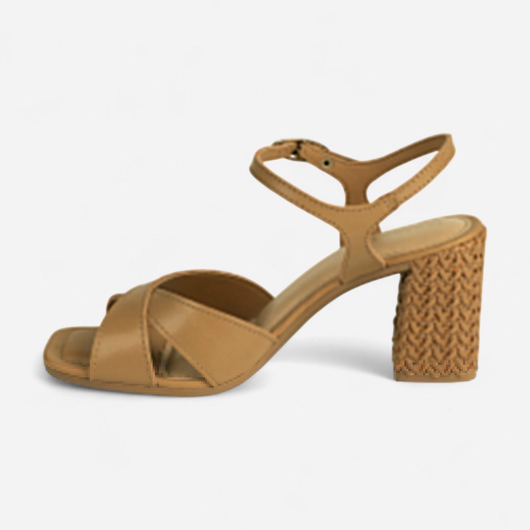 Sandália Tanara Salto Bloco Tramado Caramelo Caramelo 3