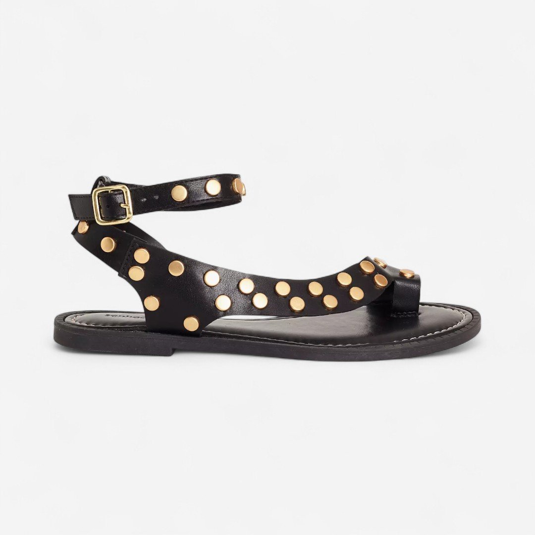 Sandália Rasteira Sonho Dos Pés Com Rebites Preta