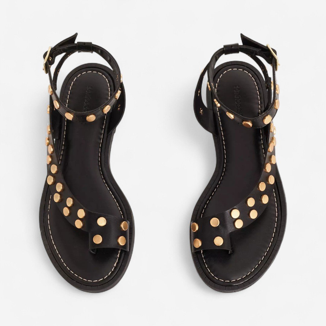 Sandália Rasteira Sonho Dos Pés Com Rebites Preta Preto 3