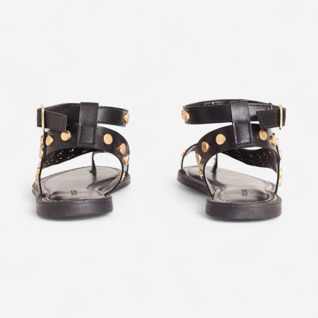 Sandália Rasteira Sonho Dos Pés Com Rebites Preta Preto 4