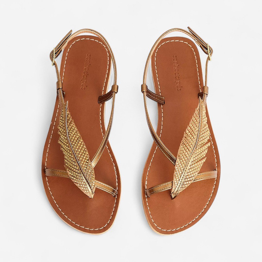 Sandália Rasteira Sonho Dos Pés Detalhe Folha Bronze Bronze 2