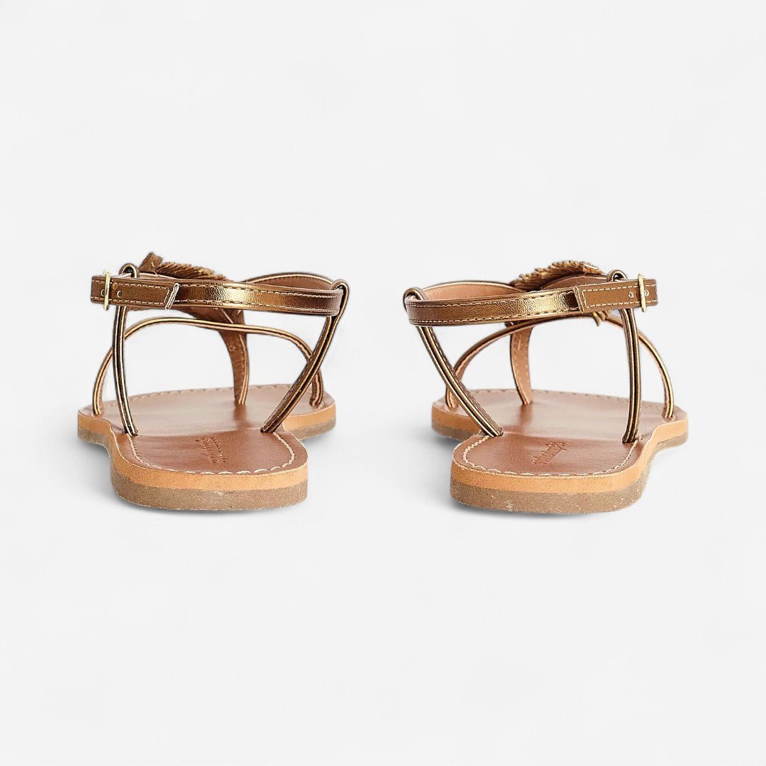 Sandália Rasteira Sonho Dos Pés Detalhe Folha Bronze Bronze 3