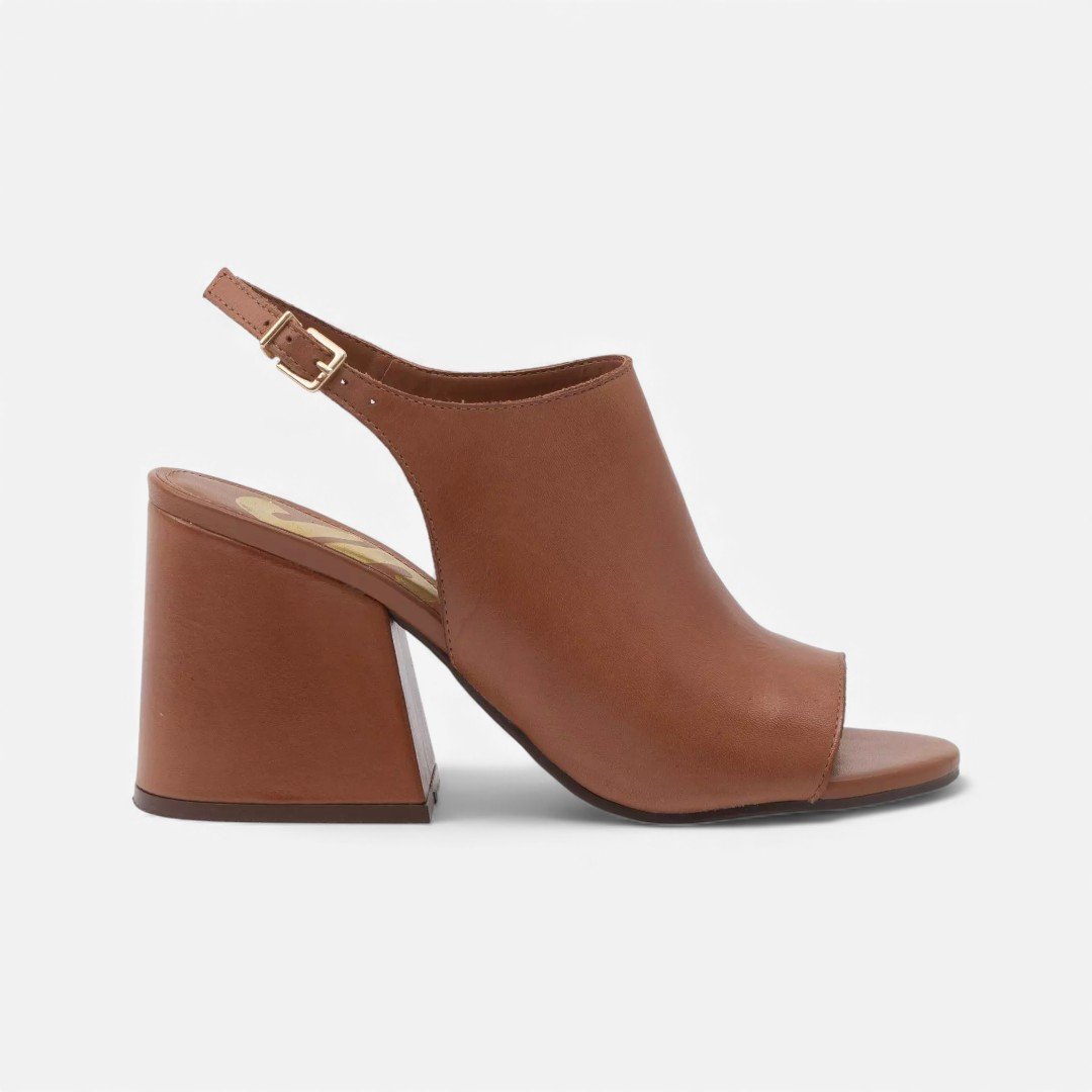 Sandália Sonho Dos Pés Salto Bloco Em Couro Camel