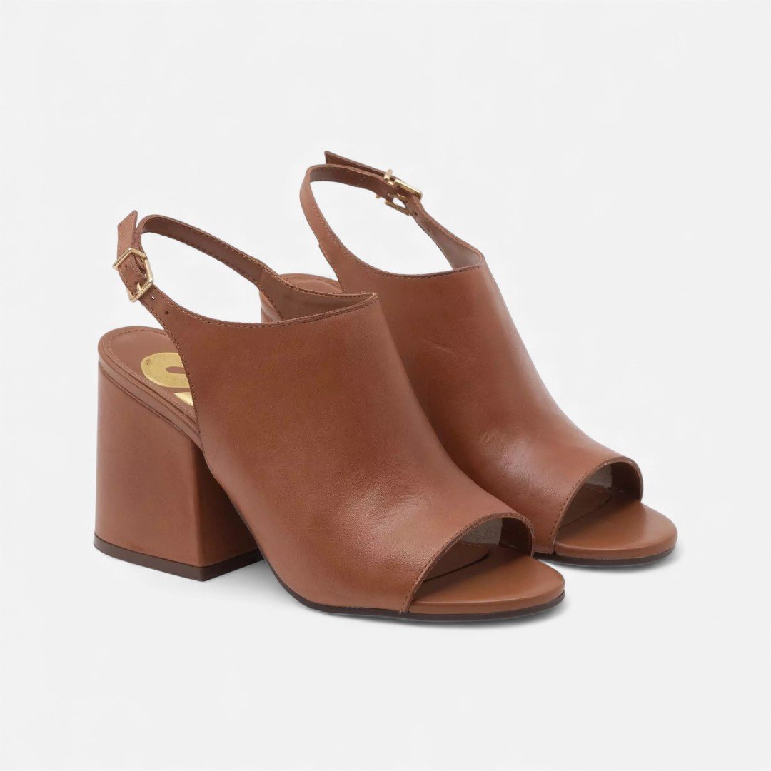 Sandália Sonho Dos Pés Salto Bloco Em Couro Camel Camel 2