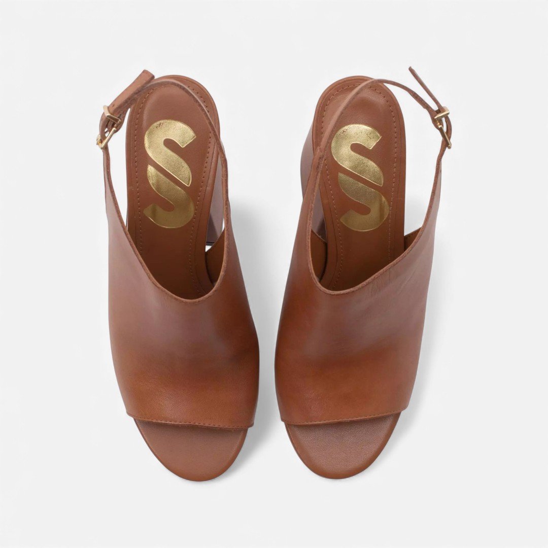 Sandália Sonho Dos Pés Salto Bloco Em Couro Camel Camel 3