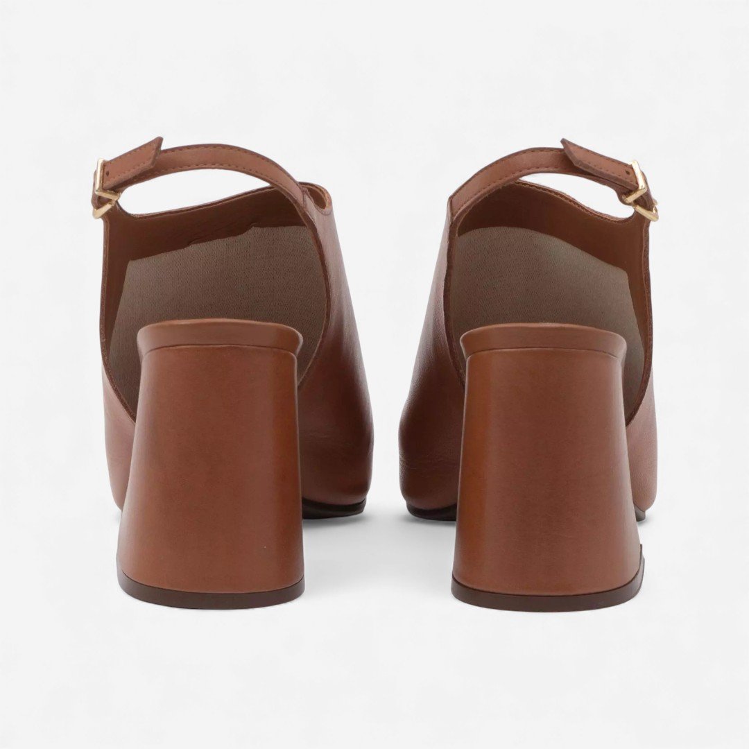 Sandália Sonho Dos Pés Salto Bloco Em Couro Camel Camel 4