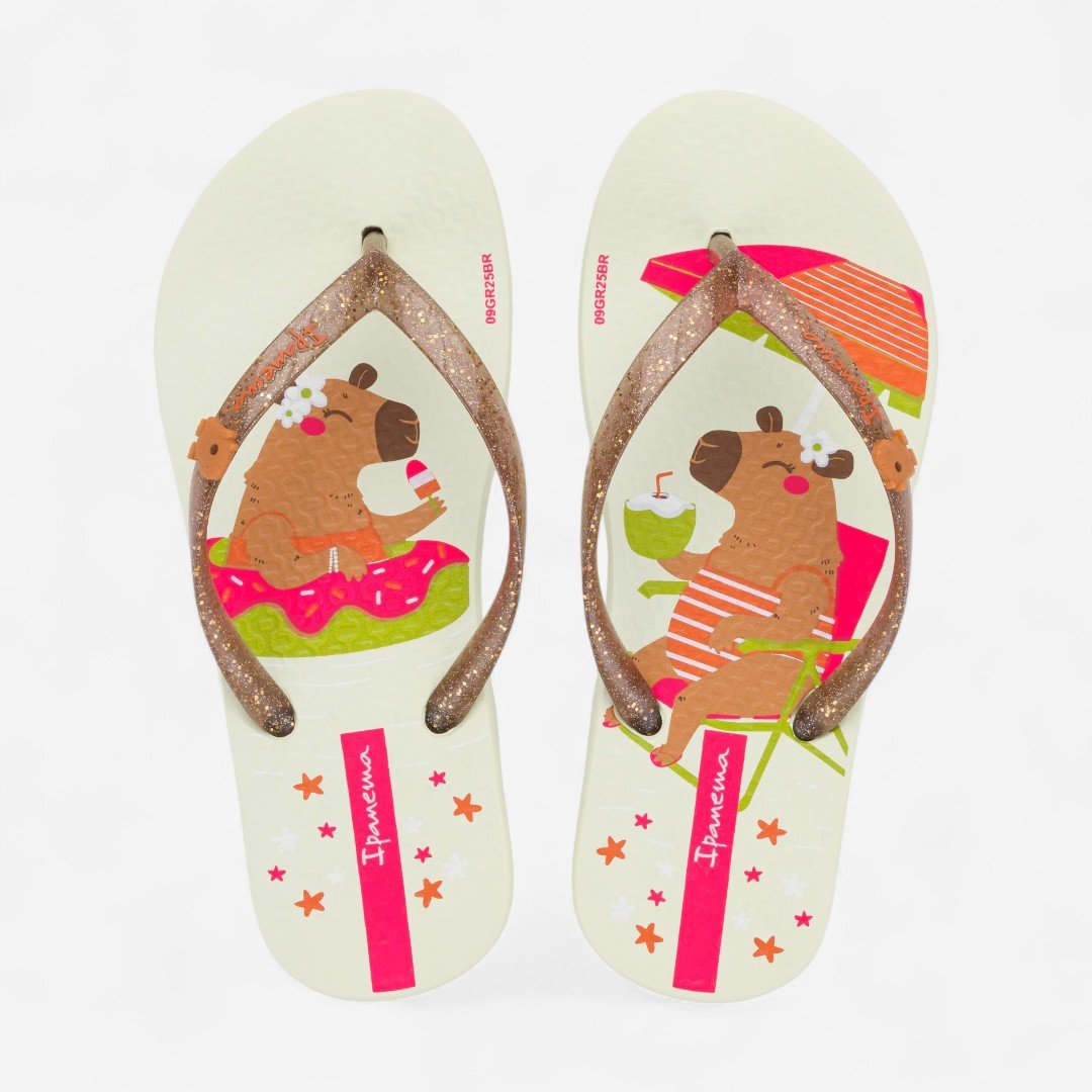 Chinelo Ipanema Hype Infantil Capivaras Bege Bege/Marrom Glitter 2