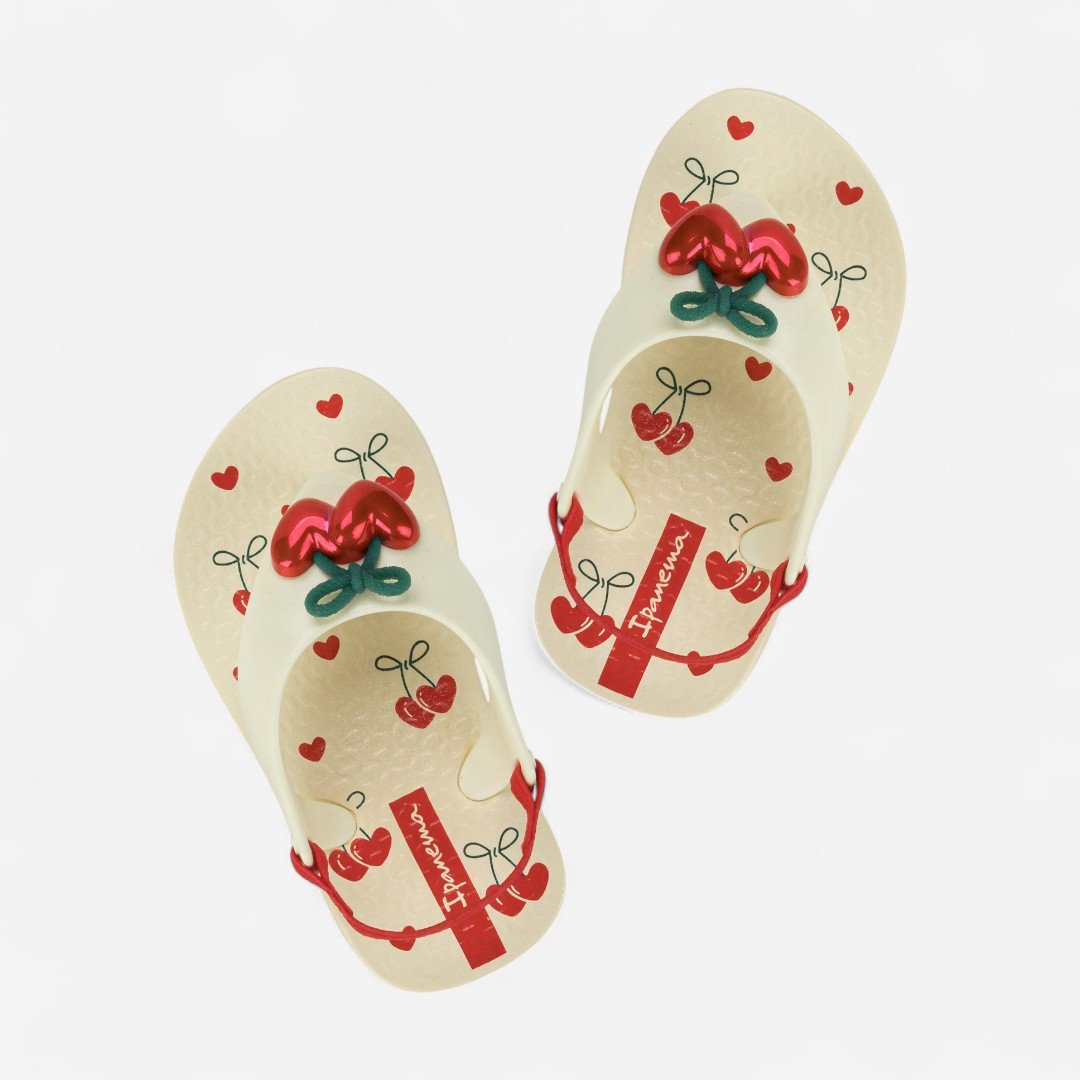 Chinelo De Dedo De Bebê Belle Cerejinha Ipanema Bege Bege/Vermelho 2