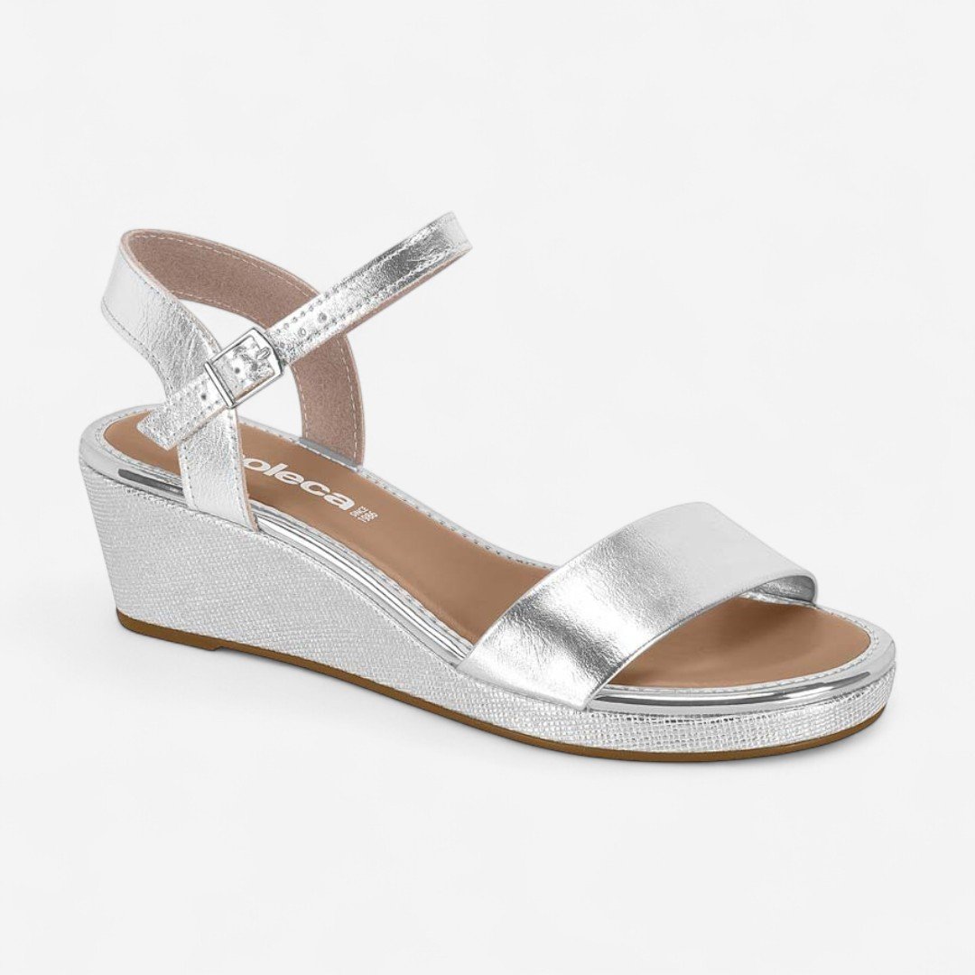 Sandália Anabela Moleca Metalizada Prata