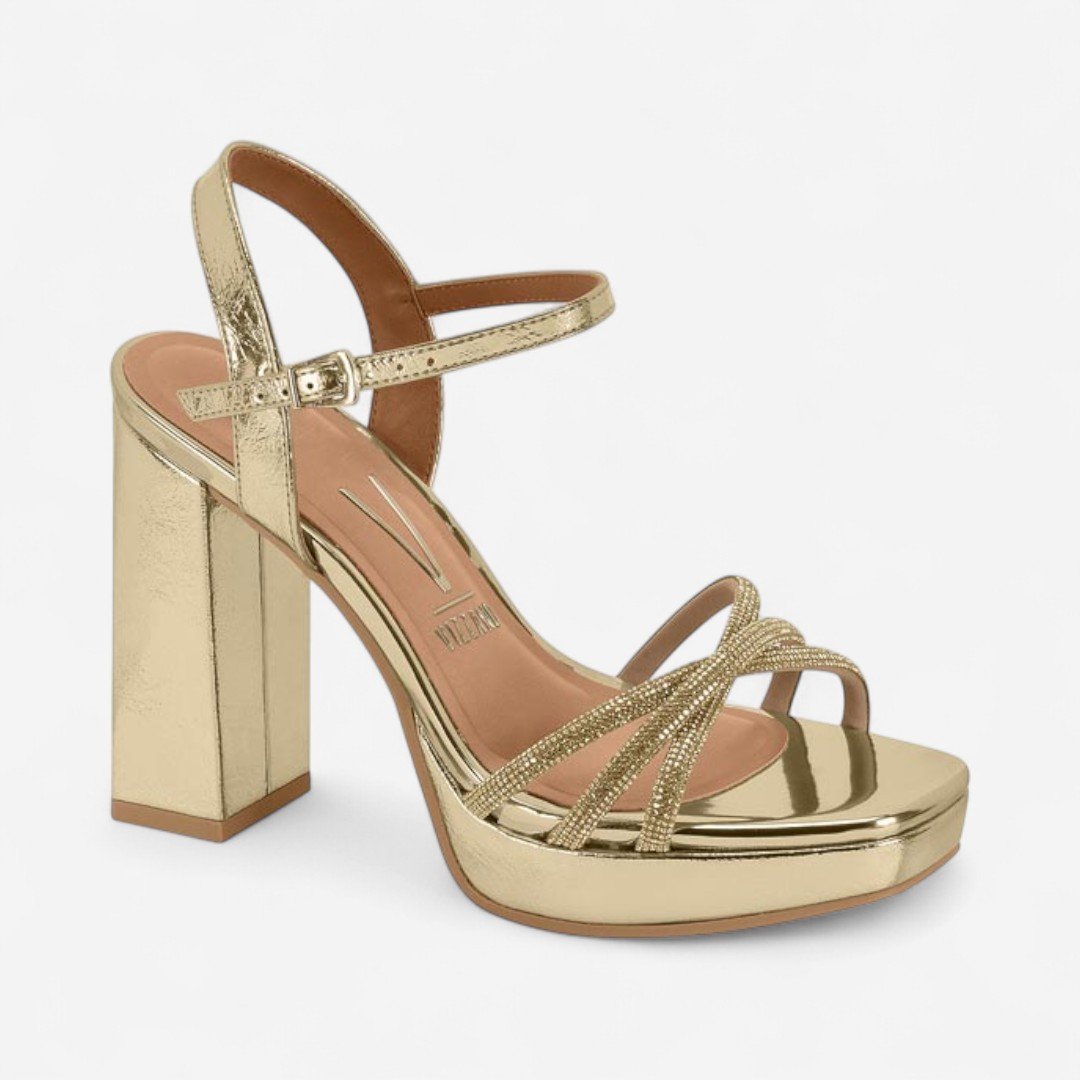 Sandália Vizzano Salto Alto Metalizada Dourada Dourado 2