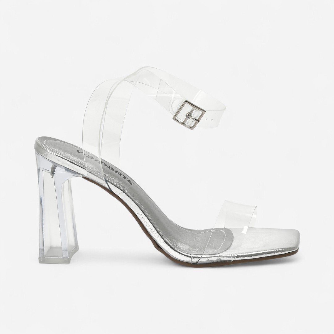 Sandália Via Marte Salto Alto com Transparência Prata