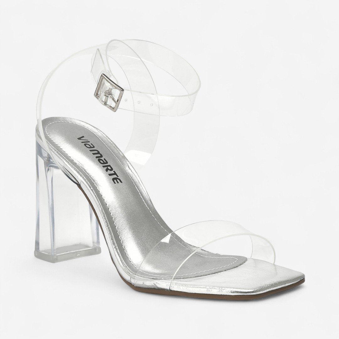 Sandália Via Marte Salto Alto com Transparência Prata Prata 2