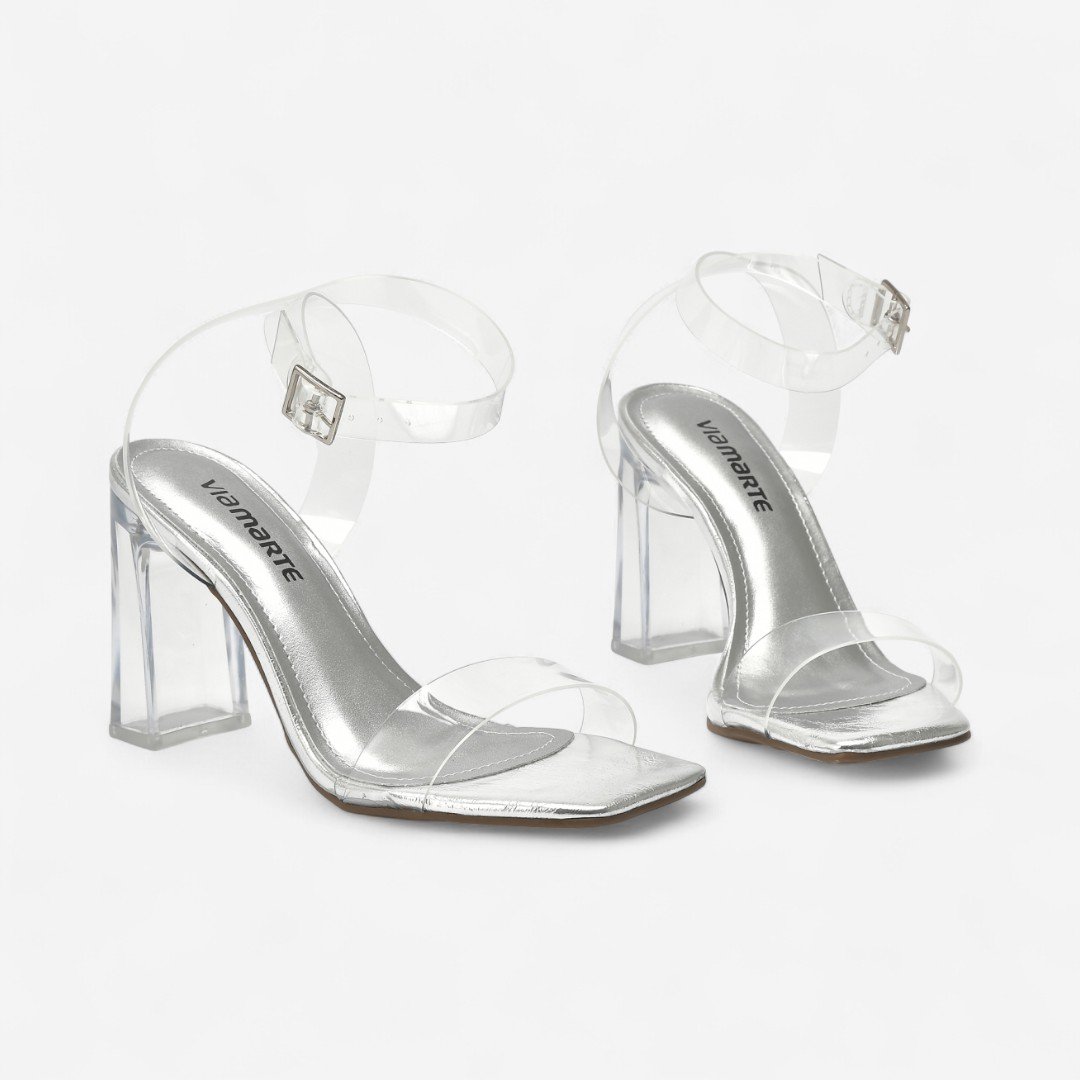 Sandália Via Marte Salto Alto com Transparência Prata Prata 4