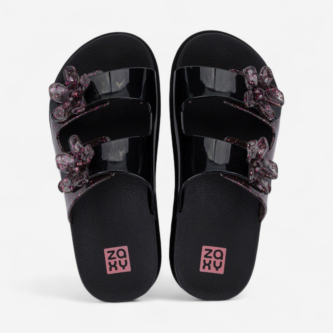 Sandália Infantil Zaxy Partner Flowers Preto Glitter Preto/Roxo 3