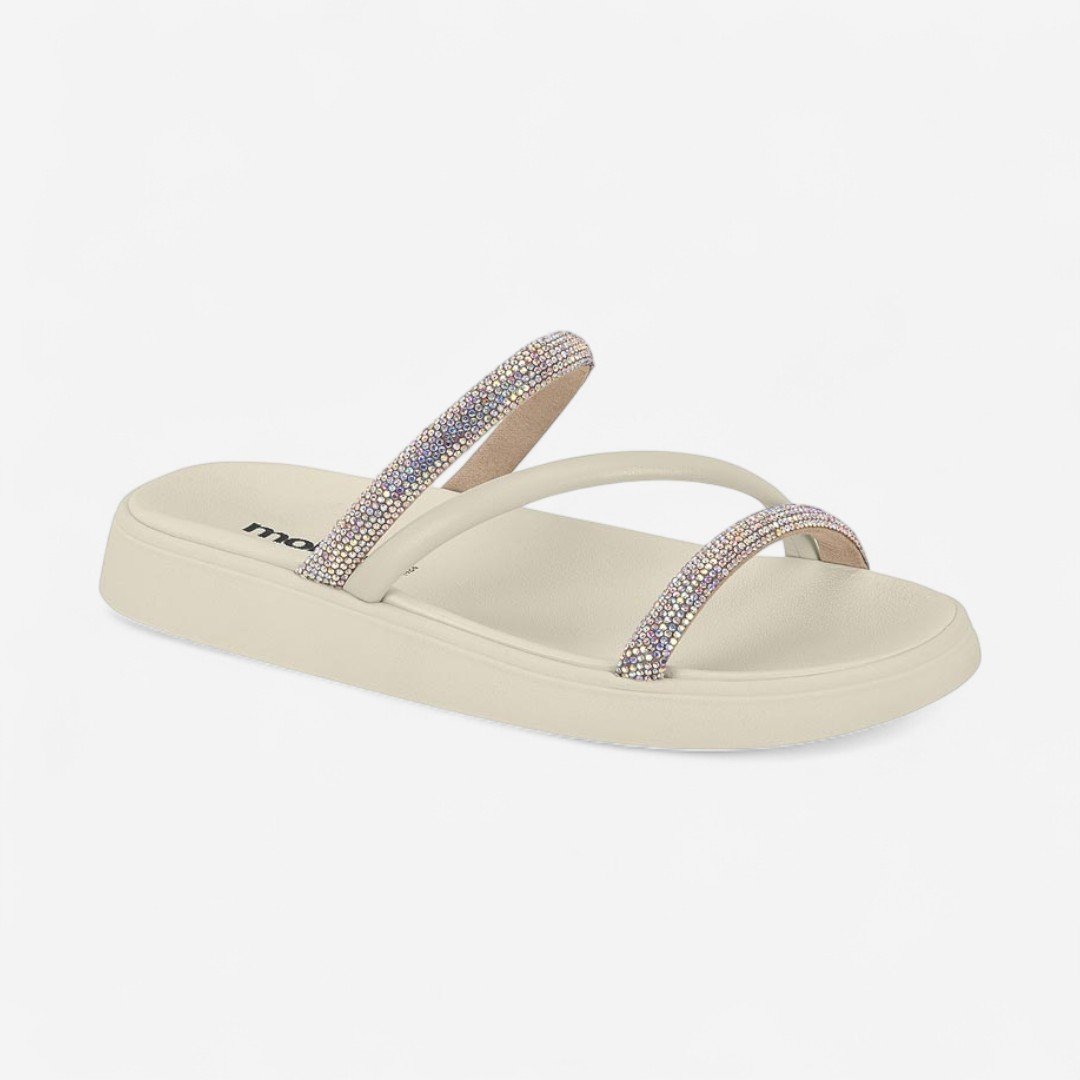 Chinelo Papete Moleca Com Strass Off White