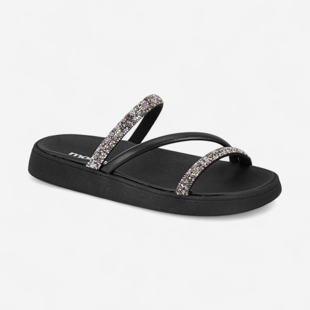 Chinelo Papete Moleca Com Strass Preto