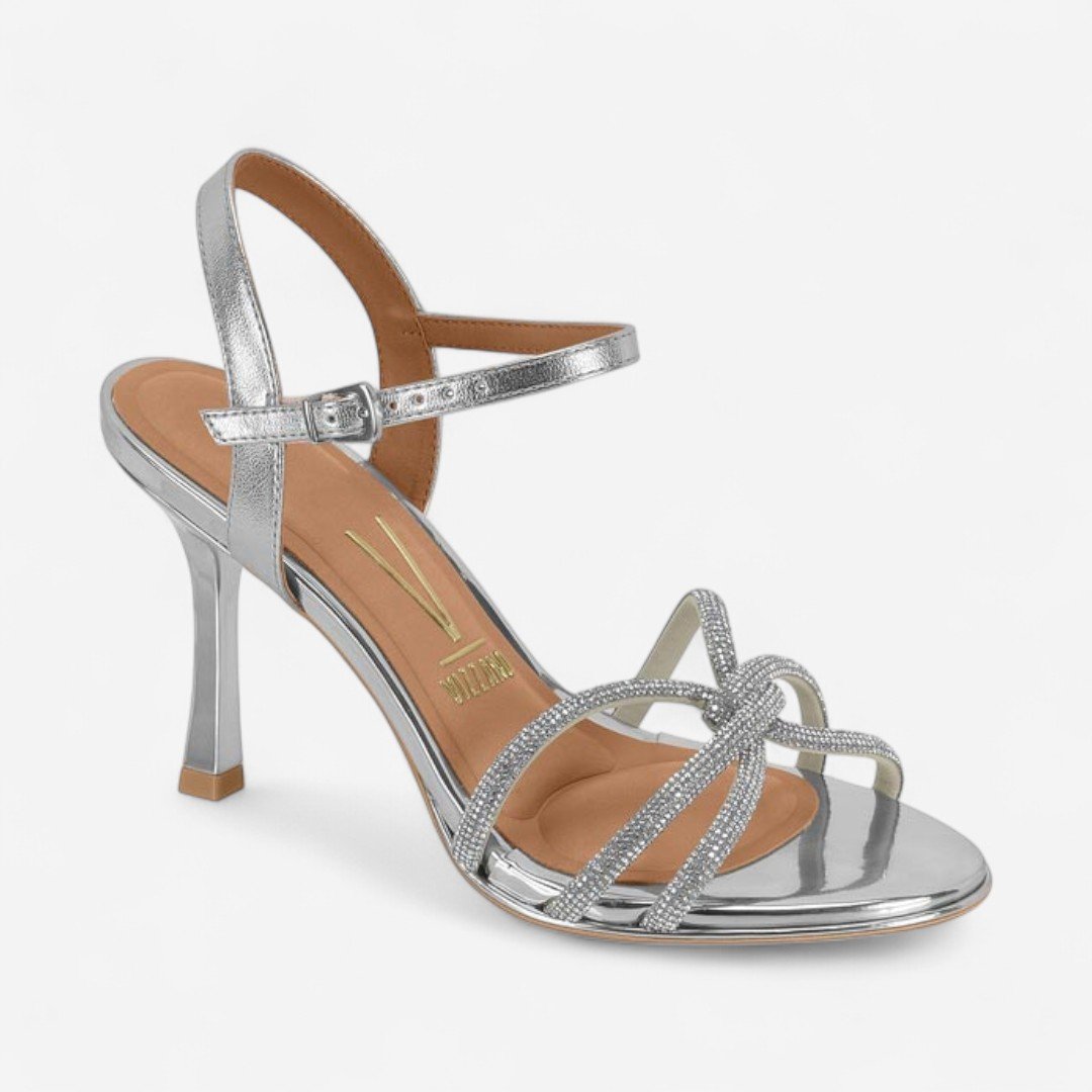Sandália Vizzano Salto Fino Com Strass Prata Prata 2