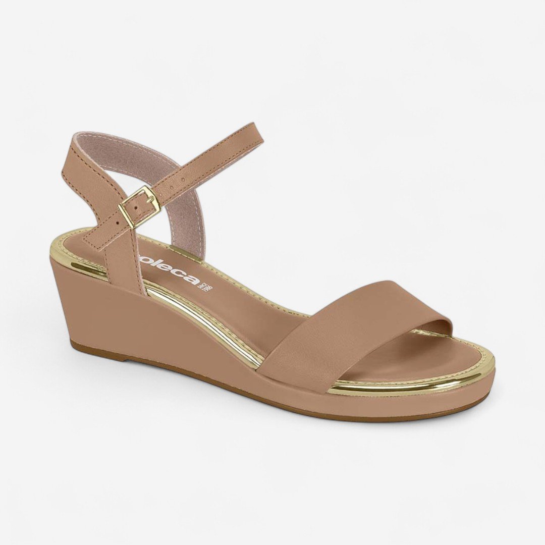 Sandália Anabela Baixa Moleca Napa Nude Nude 2