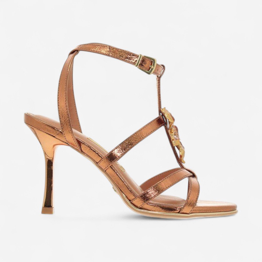 Sandália Vizzano Salto Fino Com Flor Bronze Bronze 2