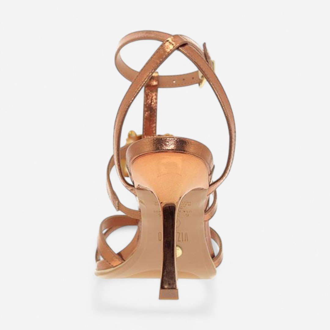 Sandália Vizzano Salto Fino Com Flor Bronze Bronze 6