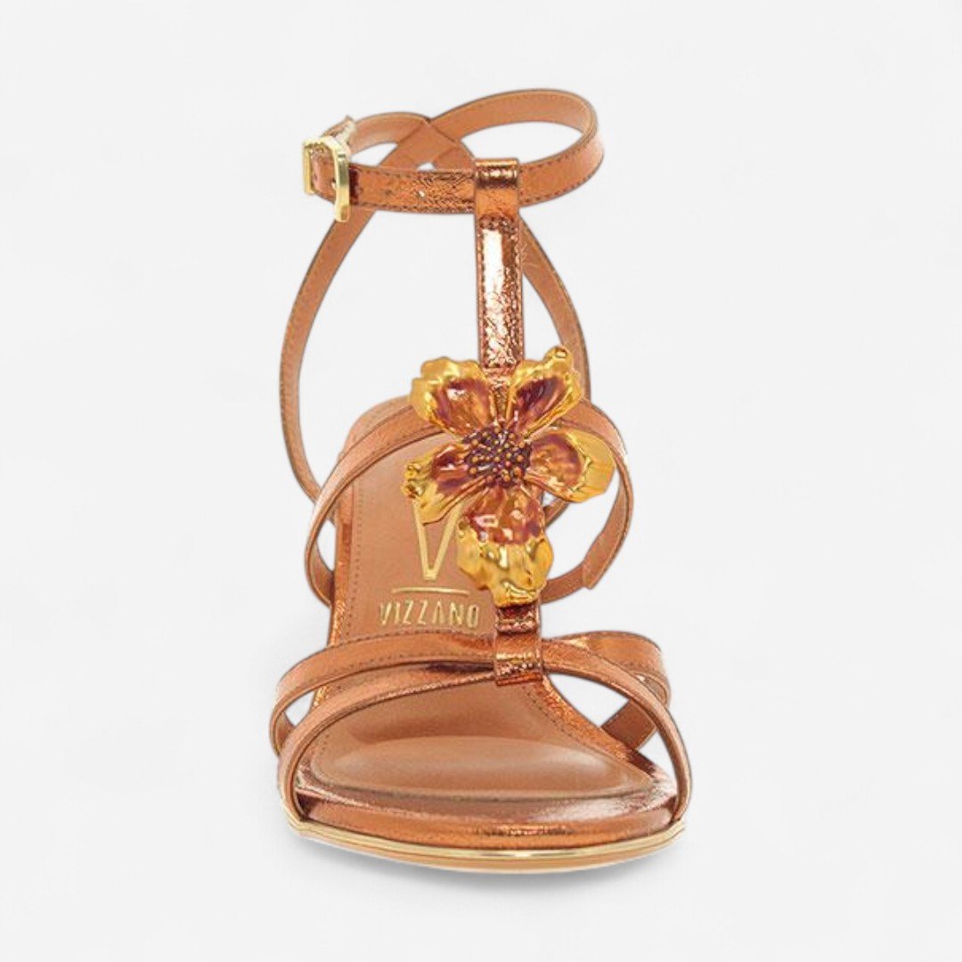 Sandália Vizzano Salto Fino Com Flor Bronze Bronze 8