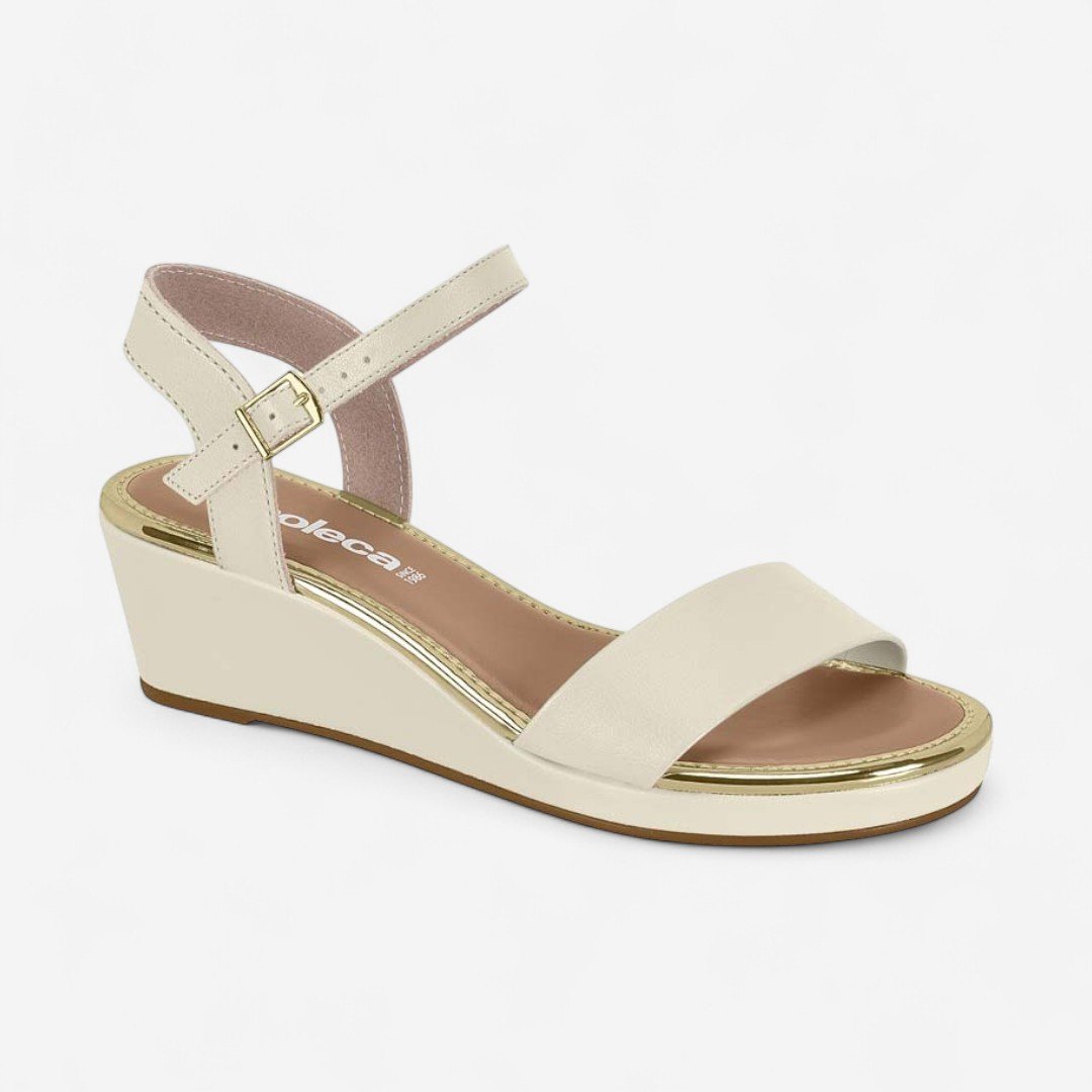 Sandália Anabela Baixa Moleca Napa Off White