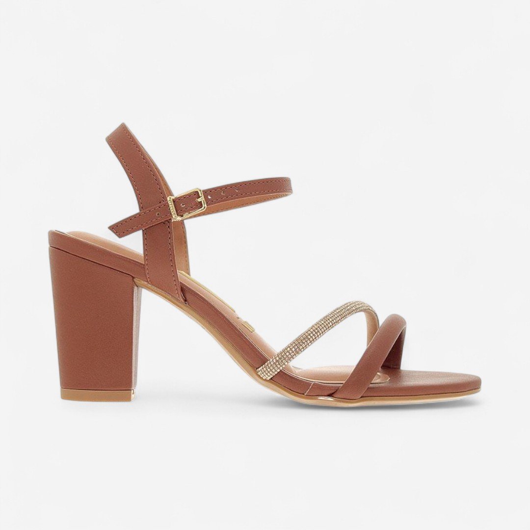 Sandália Vizzano Salto Bloco Com Strass Marrom Marrom 2