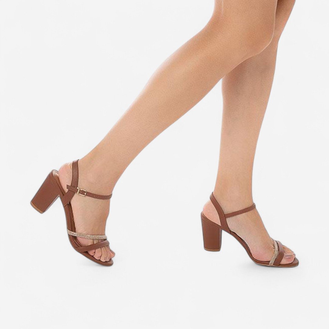Sandália Vizzano Salto Bloco Com Strass Marrom Marrom 3