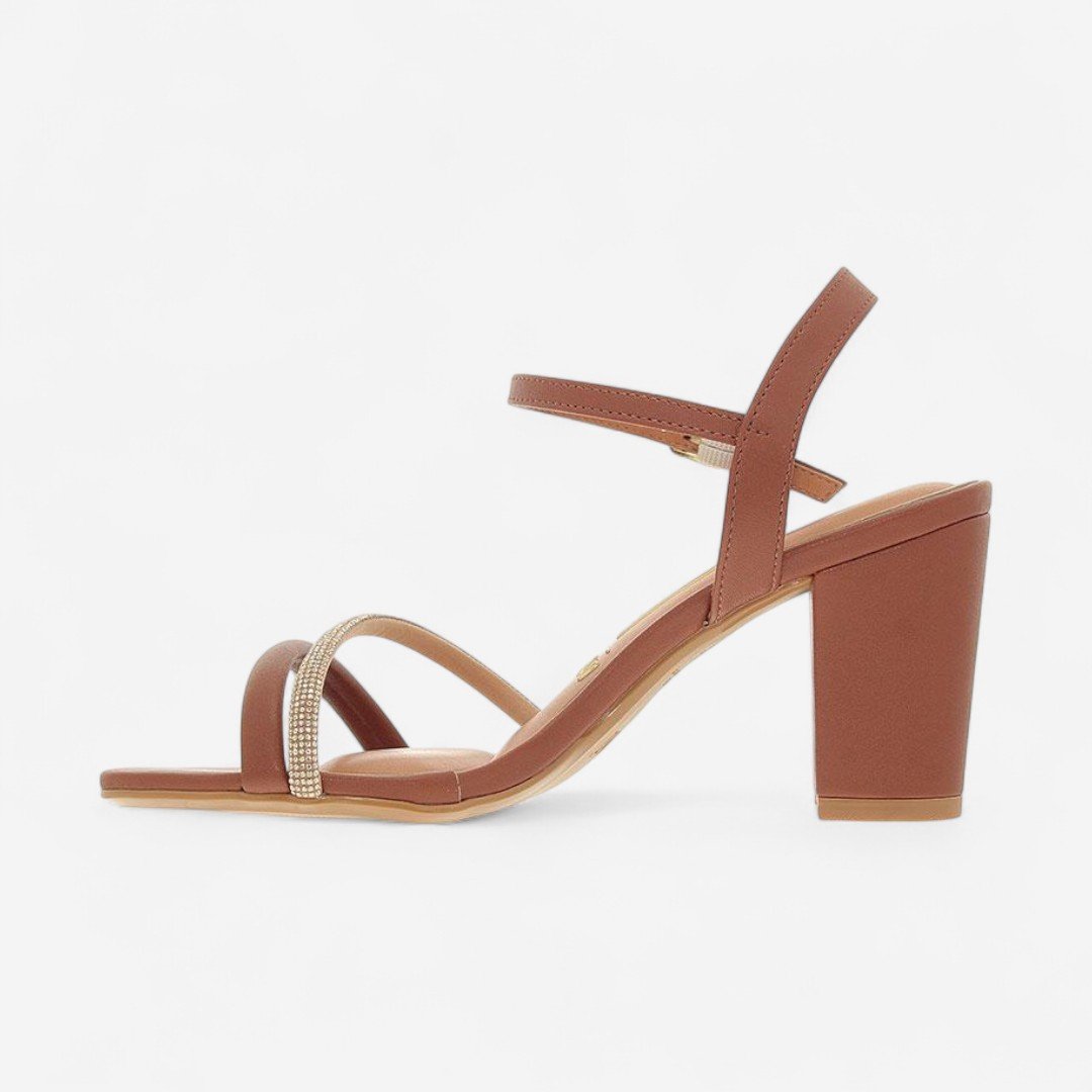 Sandália Vizzano Salto Bloco Com Strass Marrom Marrom 7