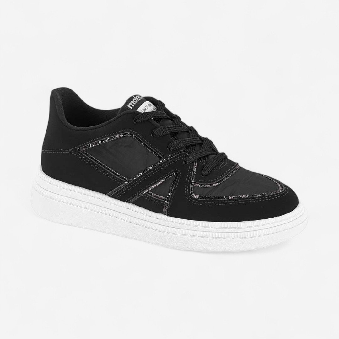 Tênis Moleca Casual Com Glitter Nobuck Preto