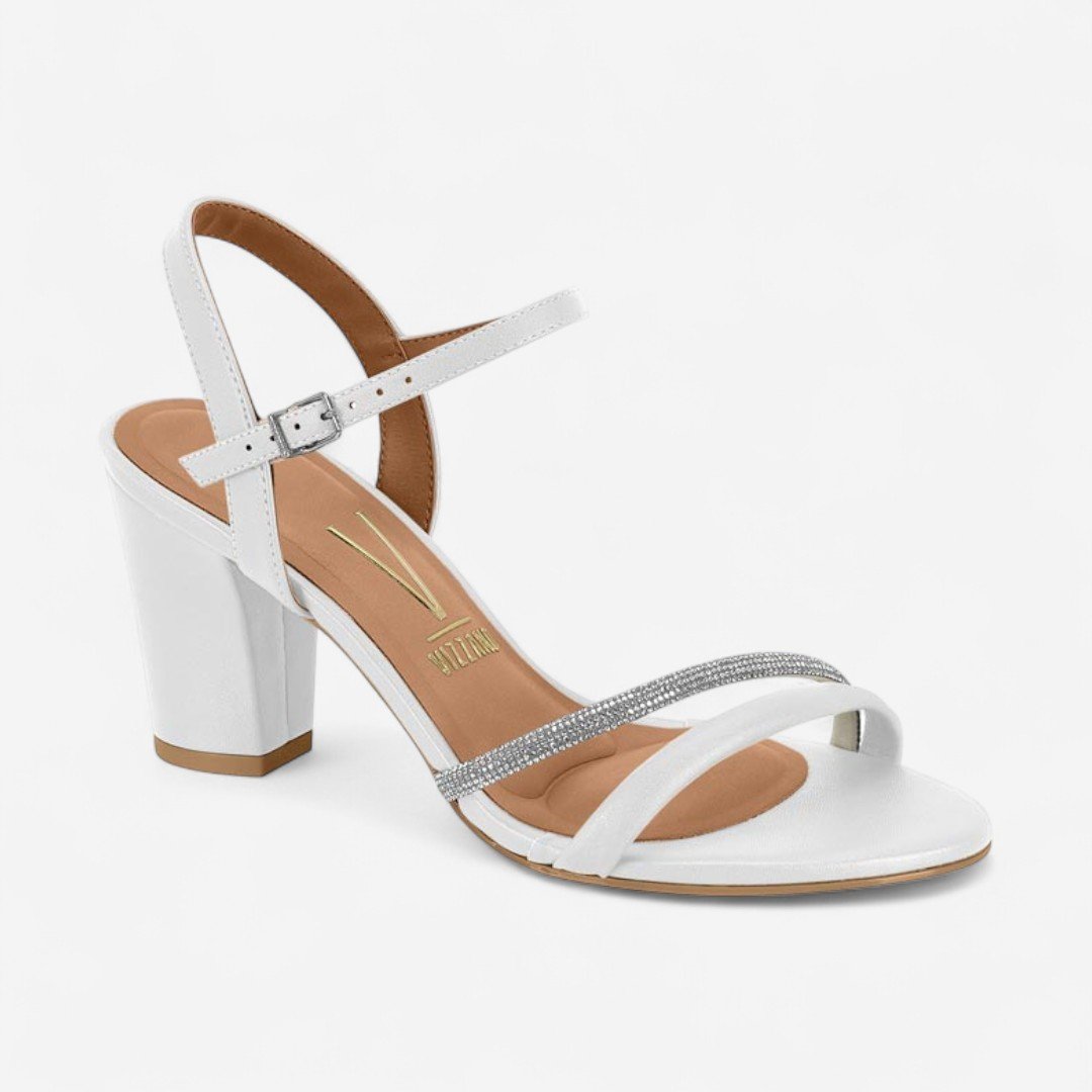 Sandália Vizzano Salto Bloco Com Strass Branca Branco 2