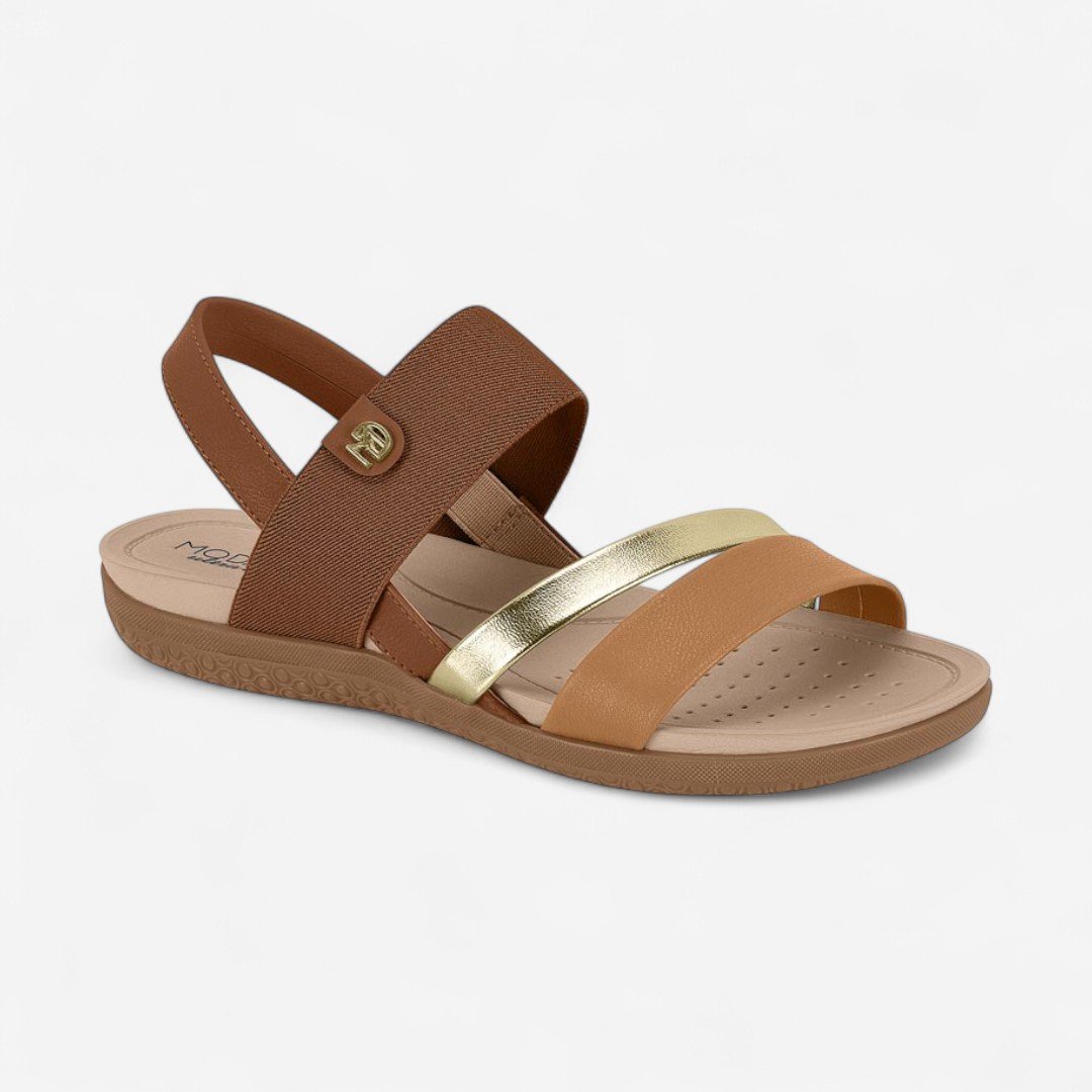 Sandália Rasteira Modare Conforto Marrom Avelã/Camel/Dourado 2