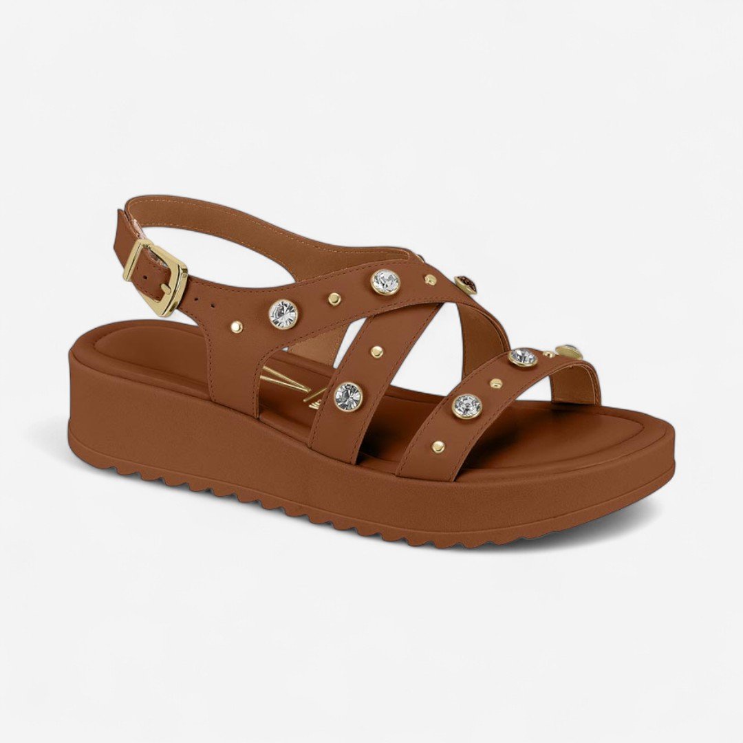 Sandália Flatform Vizzano Com Pedras Marrom