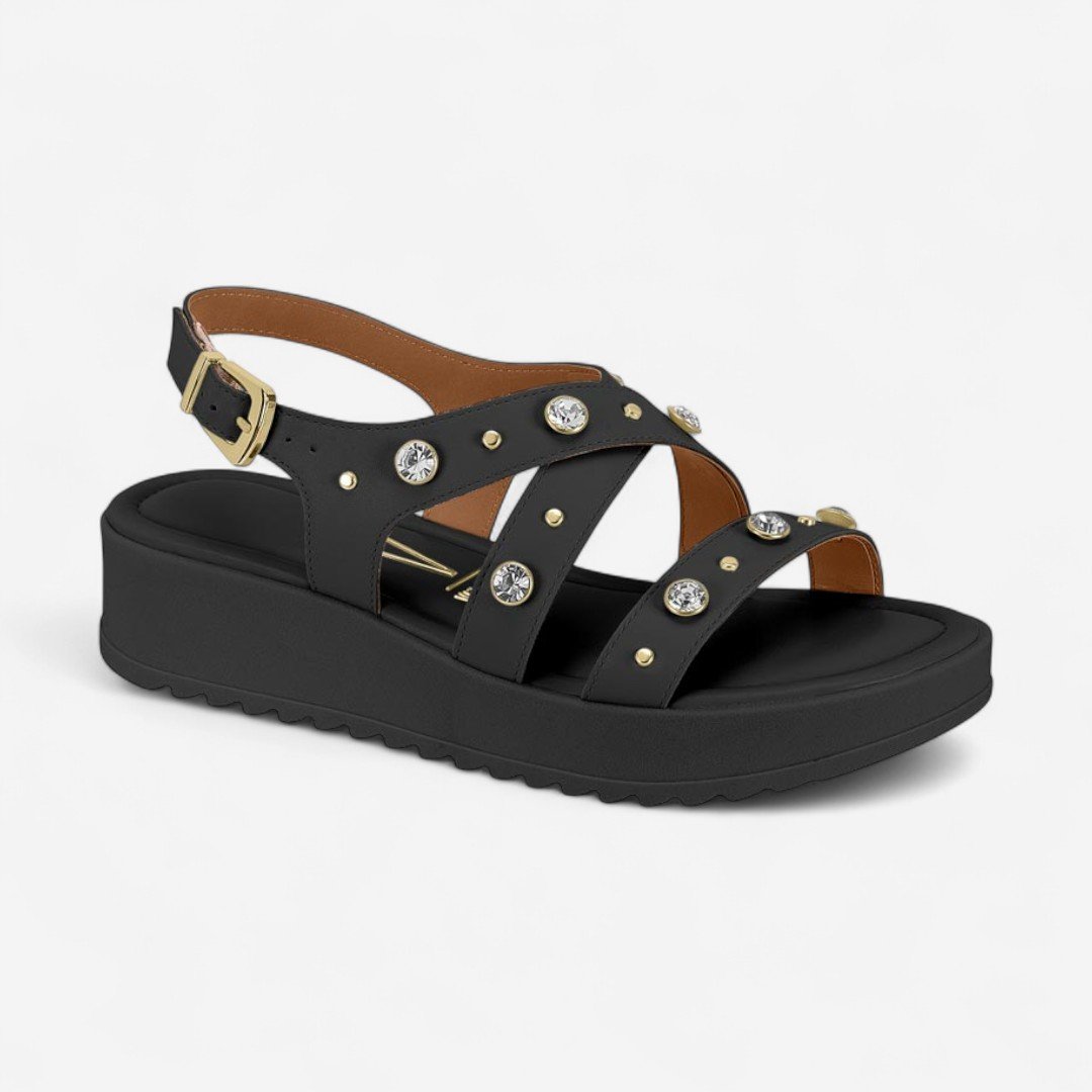 Sandália Flatform Vizzano Com Pedras Preta