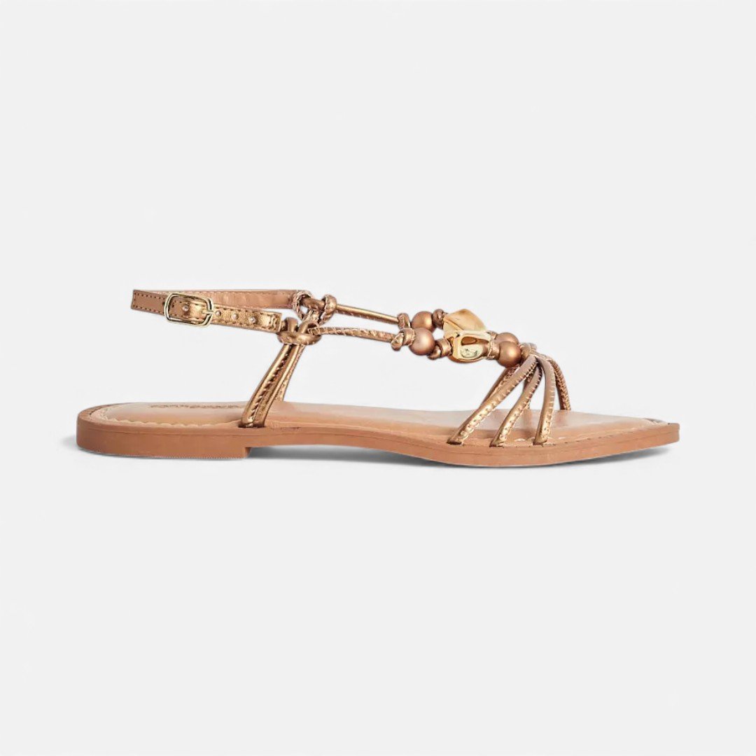 Sandália Rasteira Sonho Dos Pés Com Enfeites Metalizada Bronze