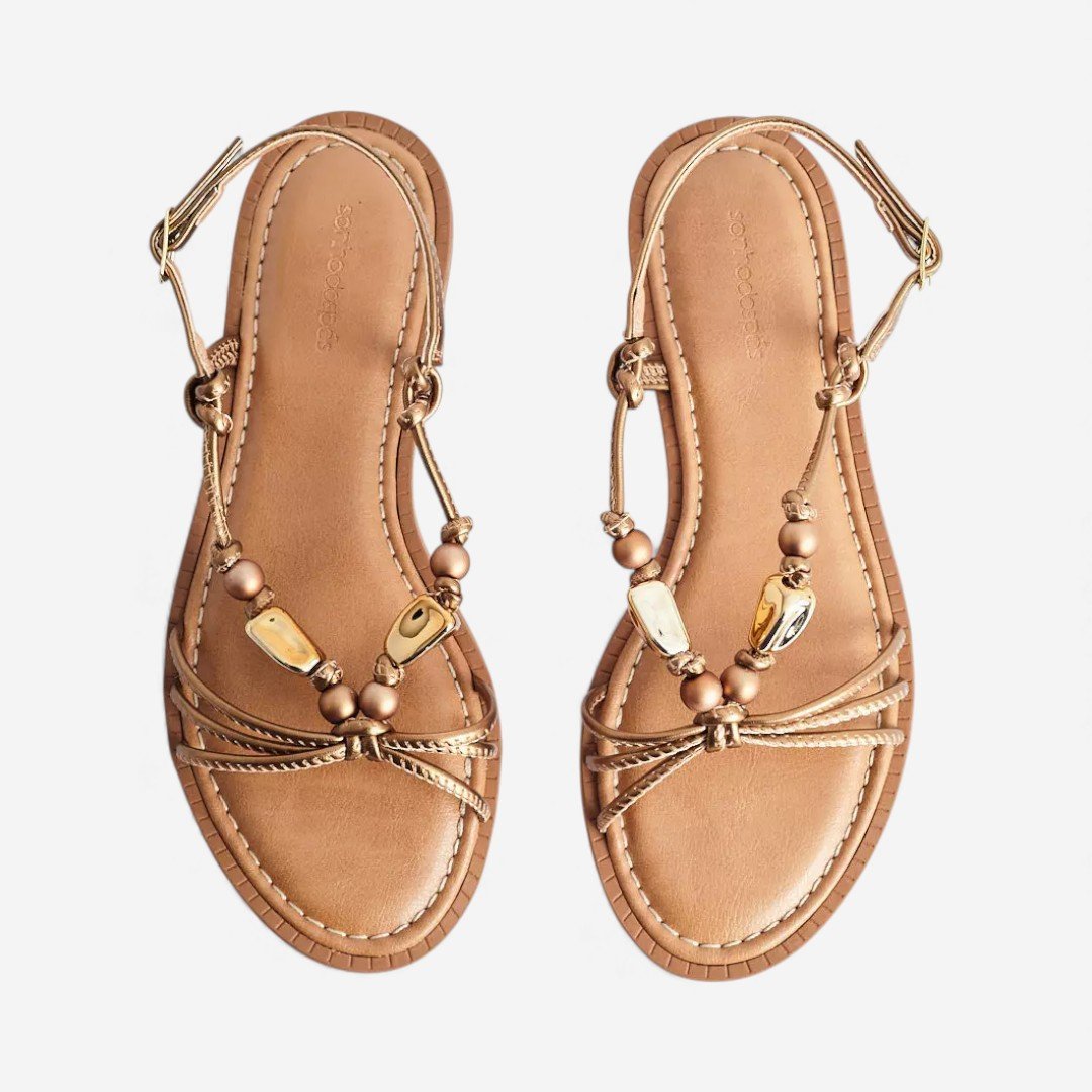 Sandália Rasteira Sonho Dos Pés Com Enfeites Metalizada Bronze Bronze 2