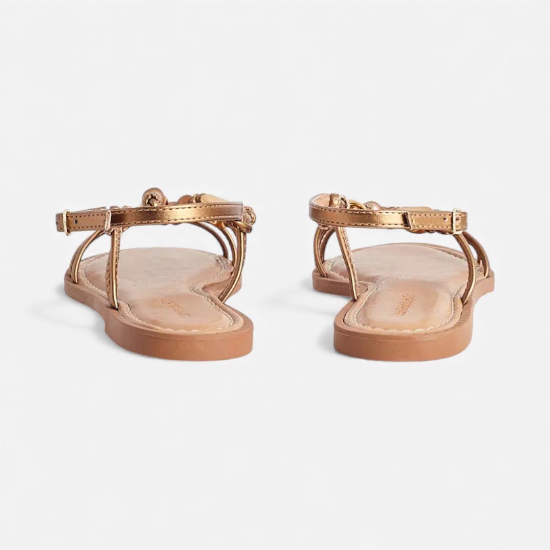 Sandália Rasteira Sonho Dos Pés Com Enfeites Metalizada Bronze Bronze 3