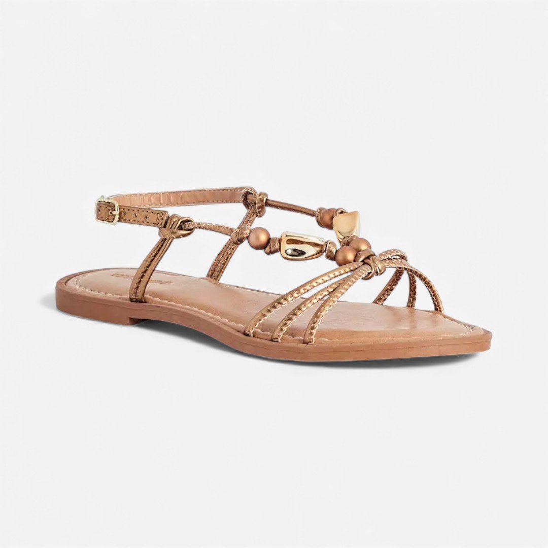 Sandália Rasteira Sonho Dos Pés Com Enfeites Metalizada Bronze Bronze 4