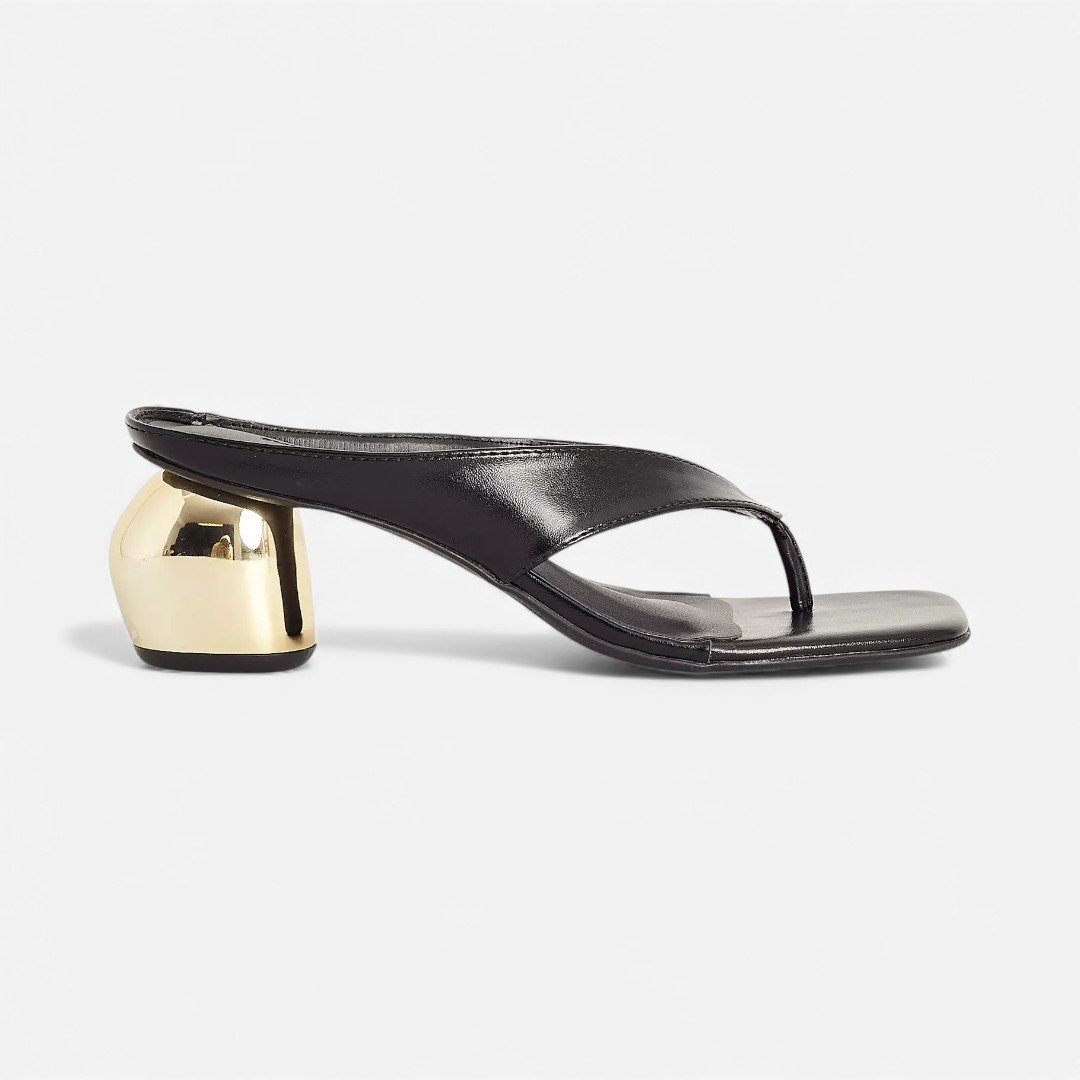 Tamanco Sonho Dos Pés De Dedo Salto Orgânico Metalizado Preto