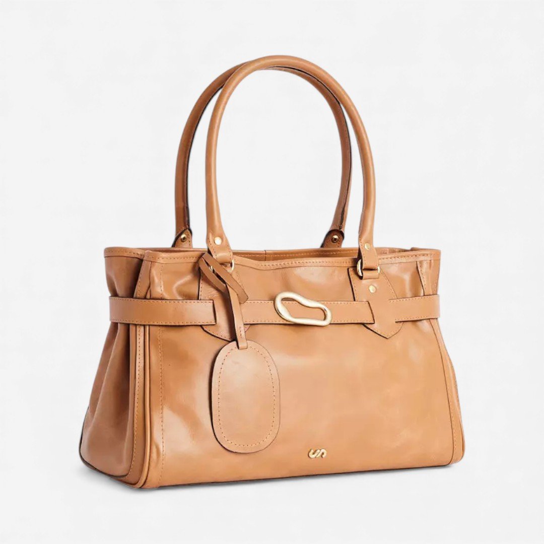 Bolsa Couro Grande Argola Orgânica Capuccino Caramelo 2