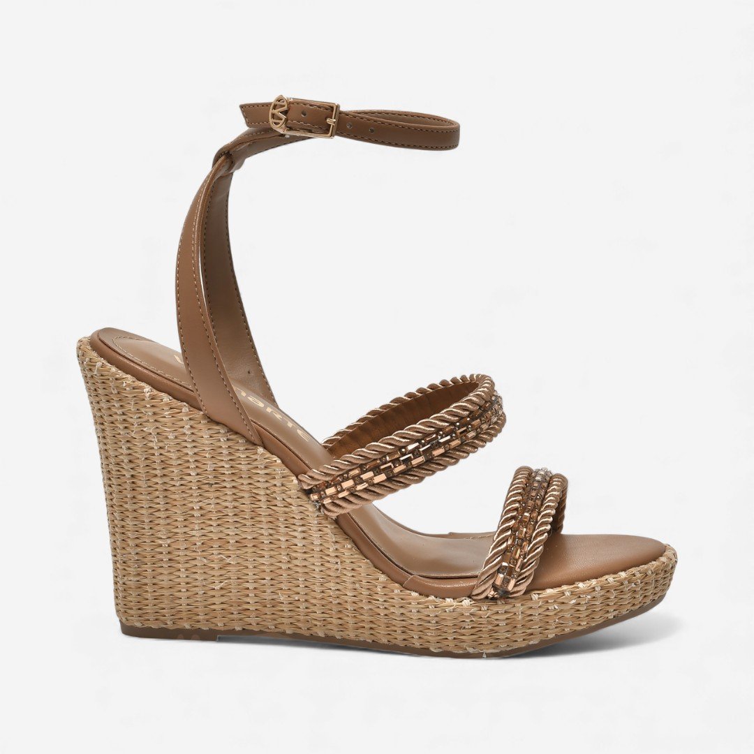 Sandália Anabela Via Marte Com Brilhos Marrom