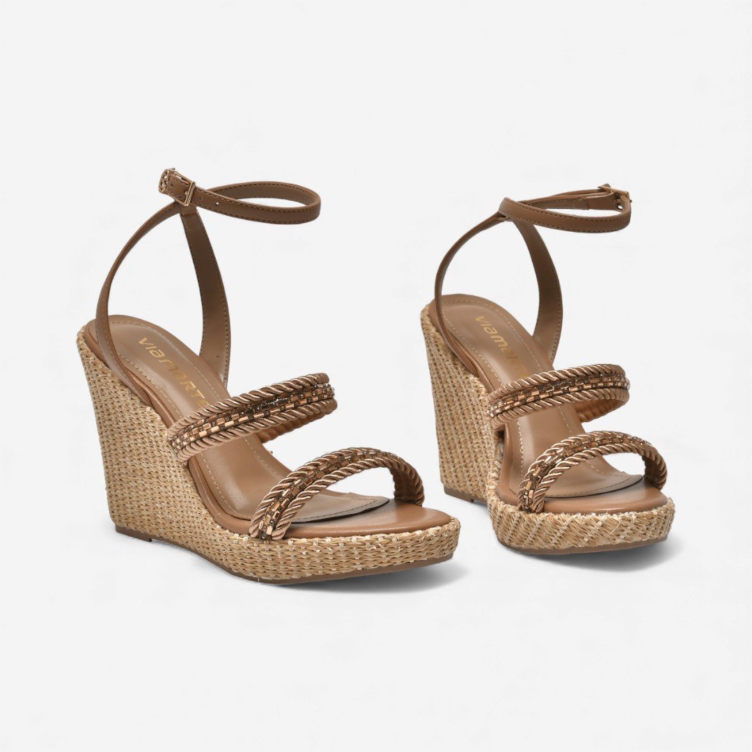 Sandália Anabela Via Marte Com Brilhos Marrom Marrom 3