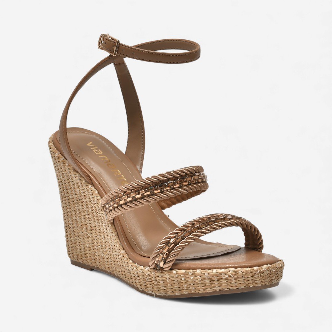 Sandália Anabela Via Marte Com Brilhos Marrom Marrom 4