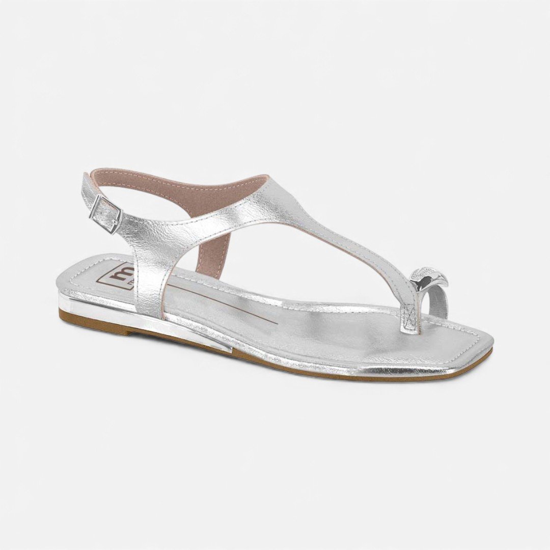 Sandália Rasteira Moleca Metalizada Prata Prata 2
