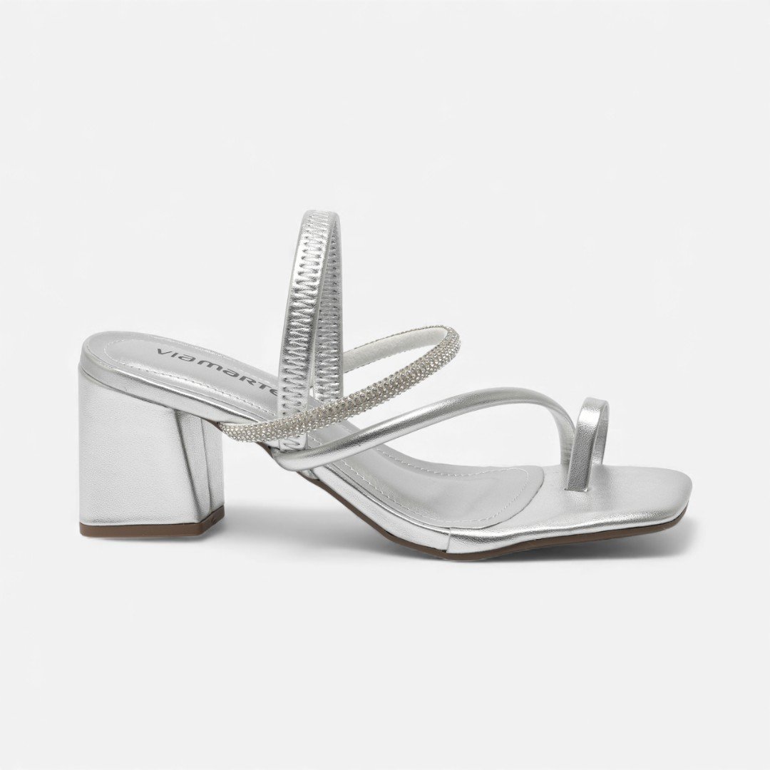 Sandália Via Marte Salto Bloco De Dedo Com Brilhos Prata Prata 4