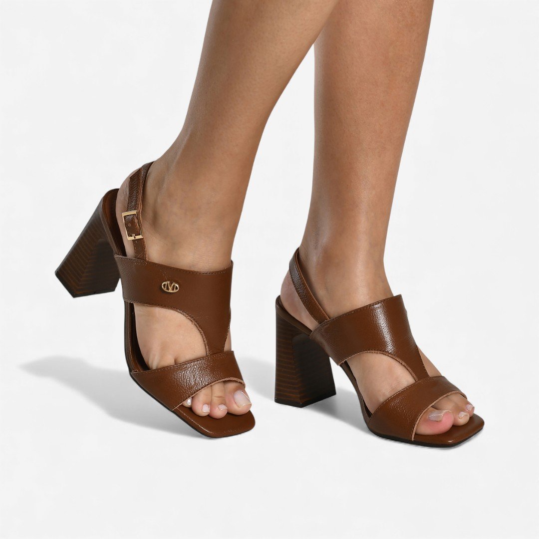 Sandália Via Marte Salto Bloco Em Couro Caramelo Marrom 2