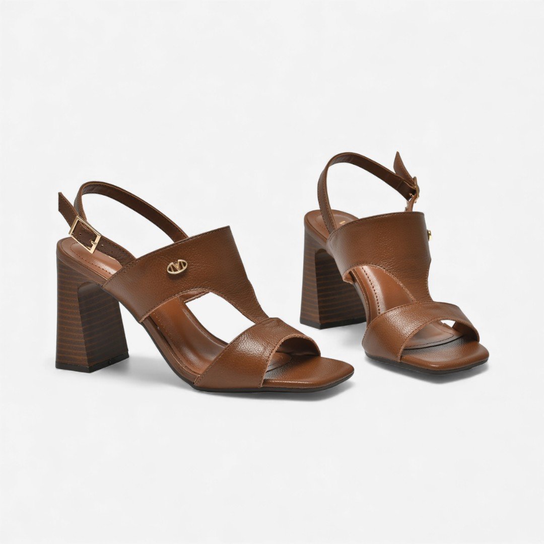 Sandália Via Marte Salto Bloco Em Couro Caramelo Marrom 3