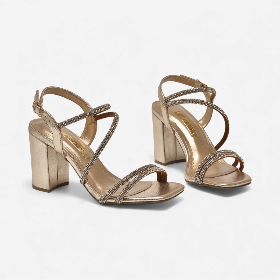 Sandália Via Marte Salto Bloco Metalizada Dourada Dourado 3