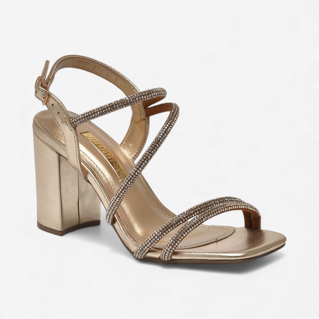 Sandália Via Marte Salto Bloco Metalizada Dourada Dourado 4